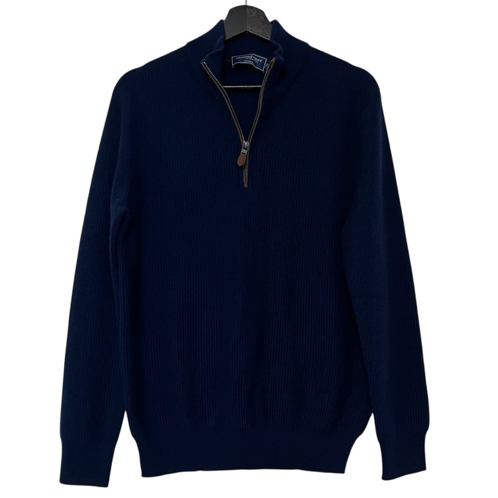 Vineyard Vines Men’s Cashmere Rib Quarter Zip Sweater Navy Blue Small NWT Preppy